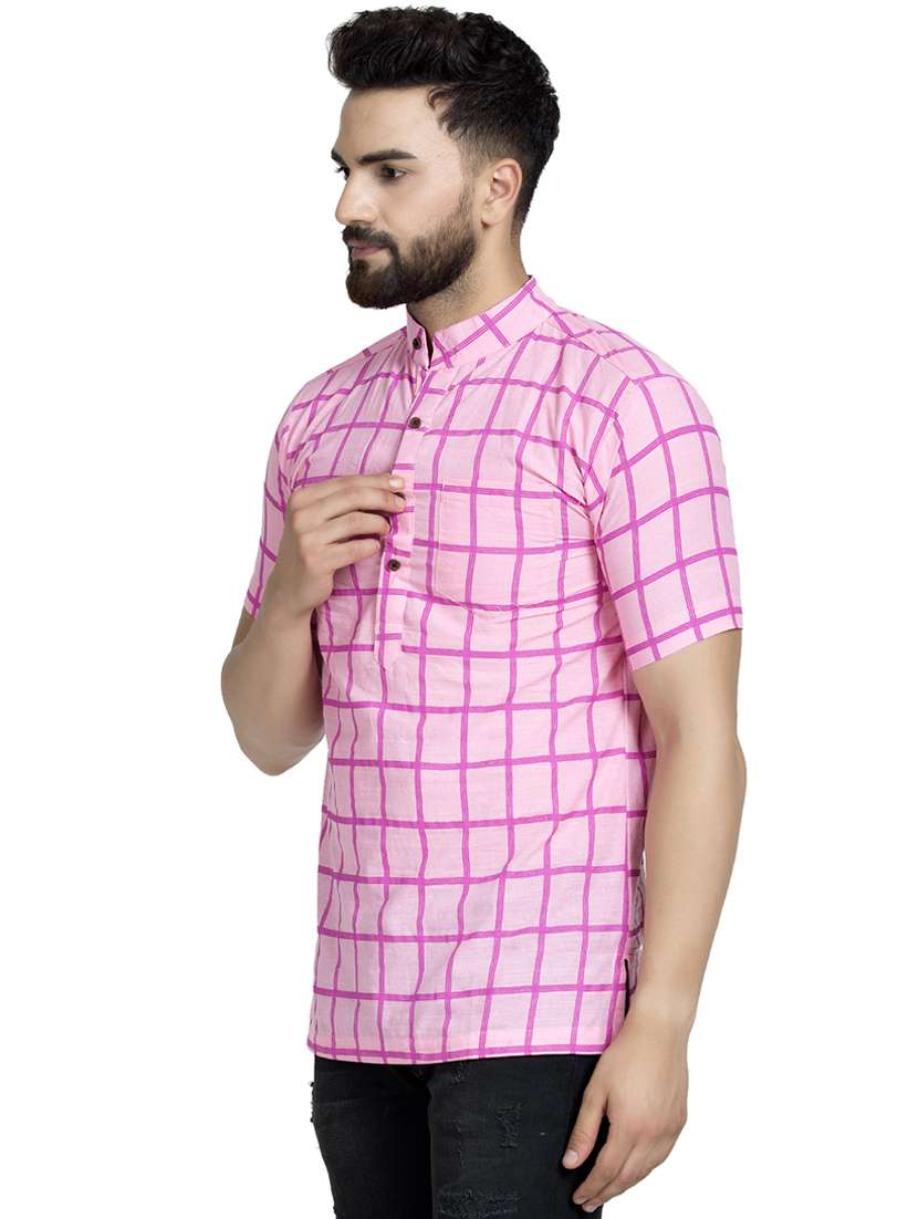 pink checkered short kurta - 16632043 -  Standard Image - 1