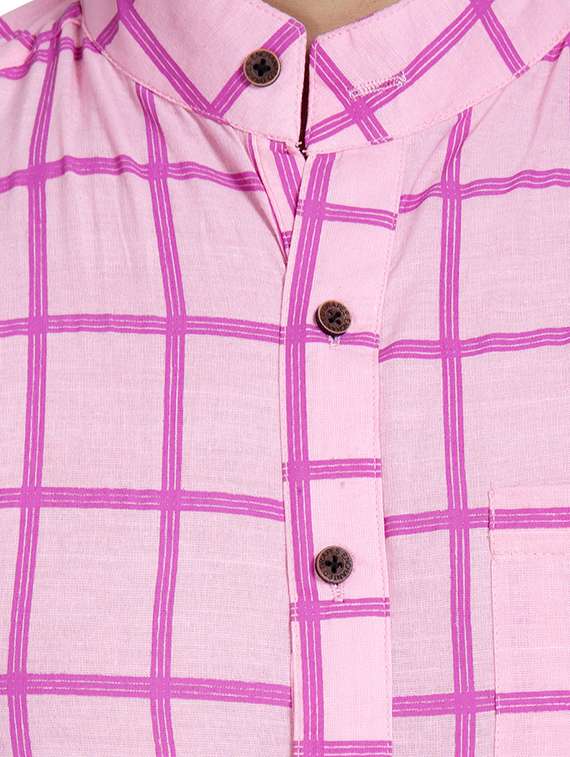 pink checkered short kurta - 16632043 - Standard Image - 4