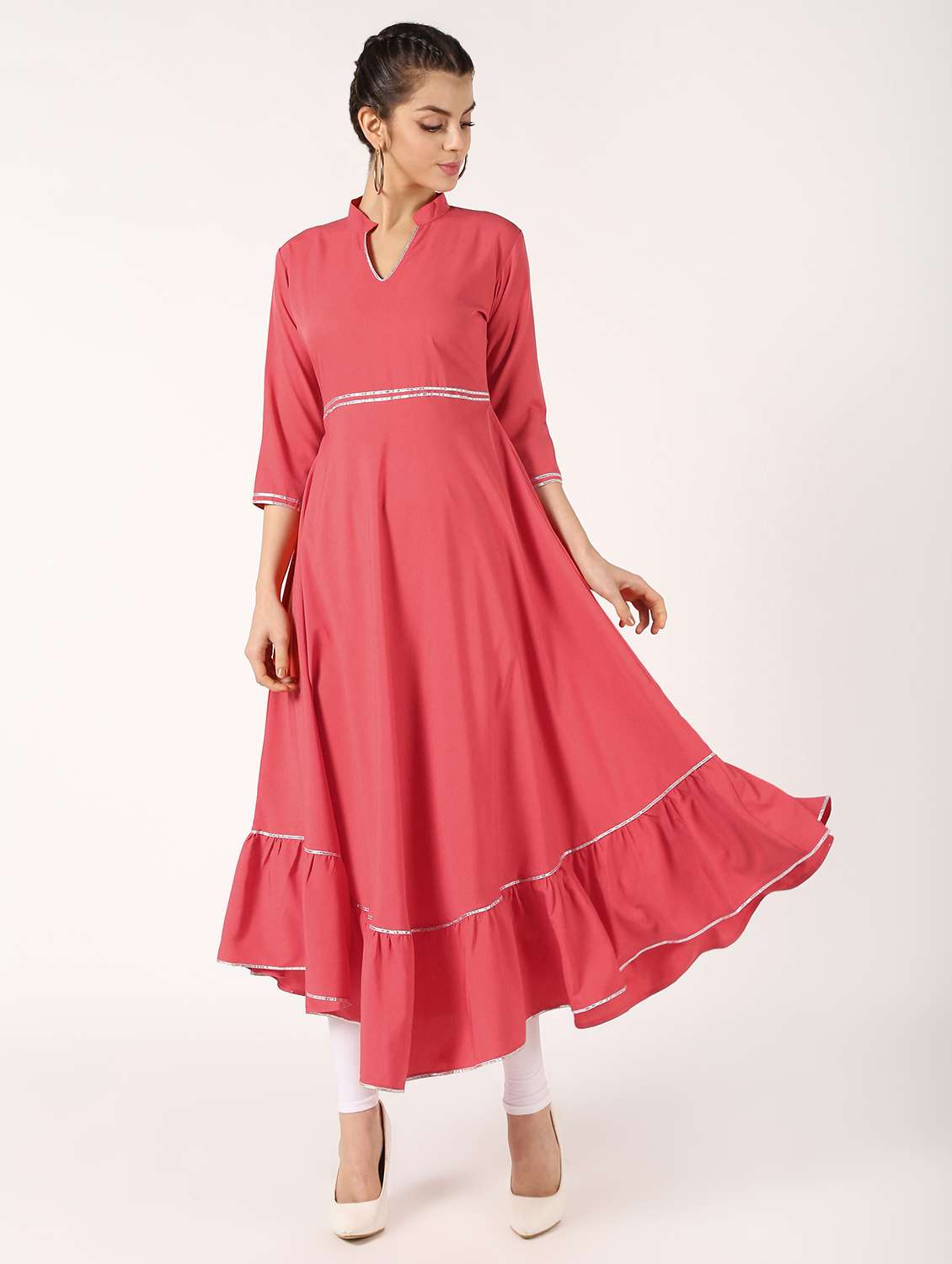 solid gota work flared kurta 