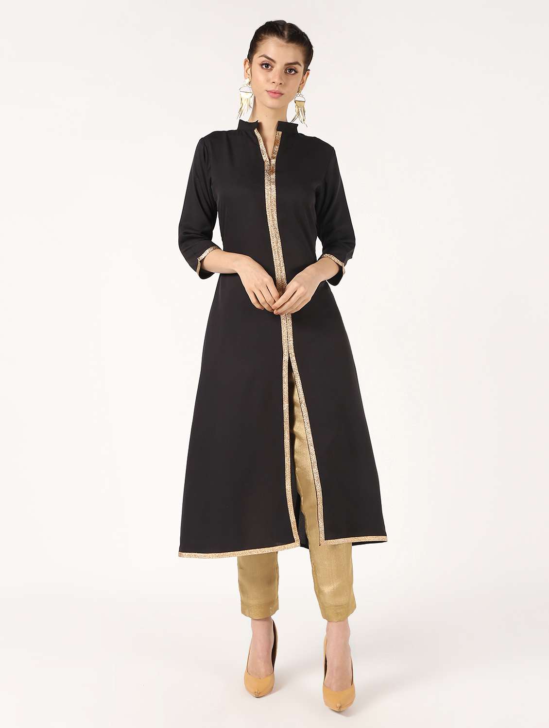 solid gota work flared kurta 