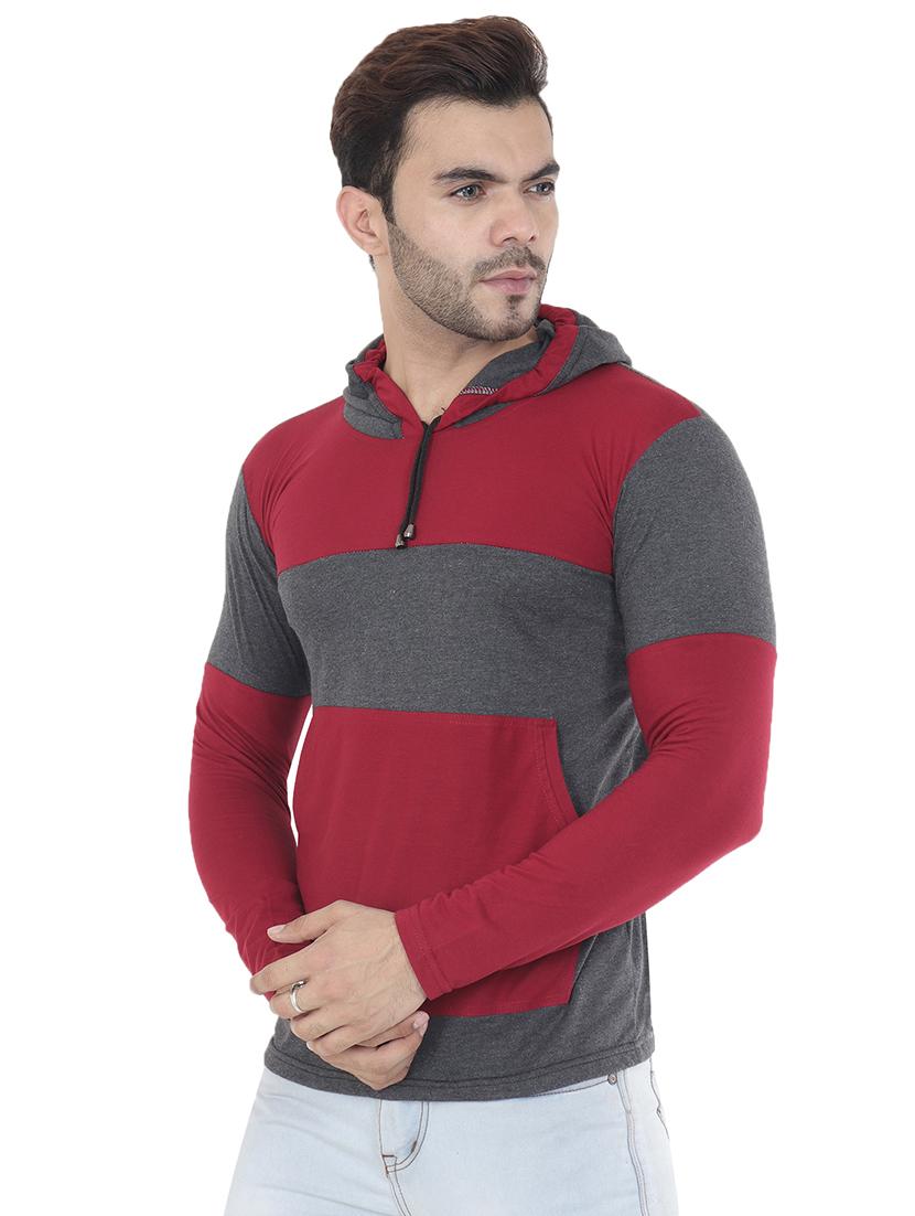 grey color block cut & sew hooded t-shirt - 16633122 - Standard Image - 1