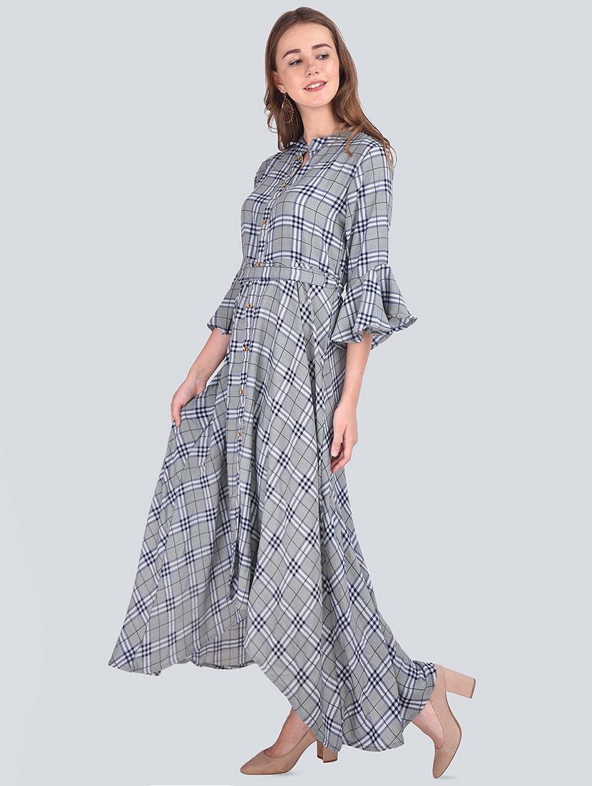 checkered asymmetric ethnic dress - 16633943 - Standard Image - 1