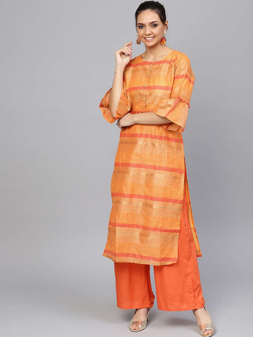 bell sleeves straight kurta - 16634738 -  Zoom Image - 0