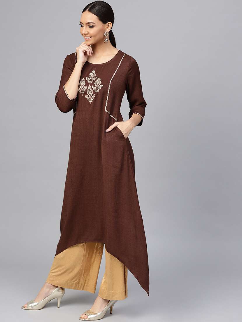 embroidered asymmetric kurta - 16634742 -  Standard Image - 1