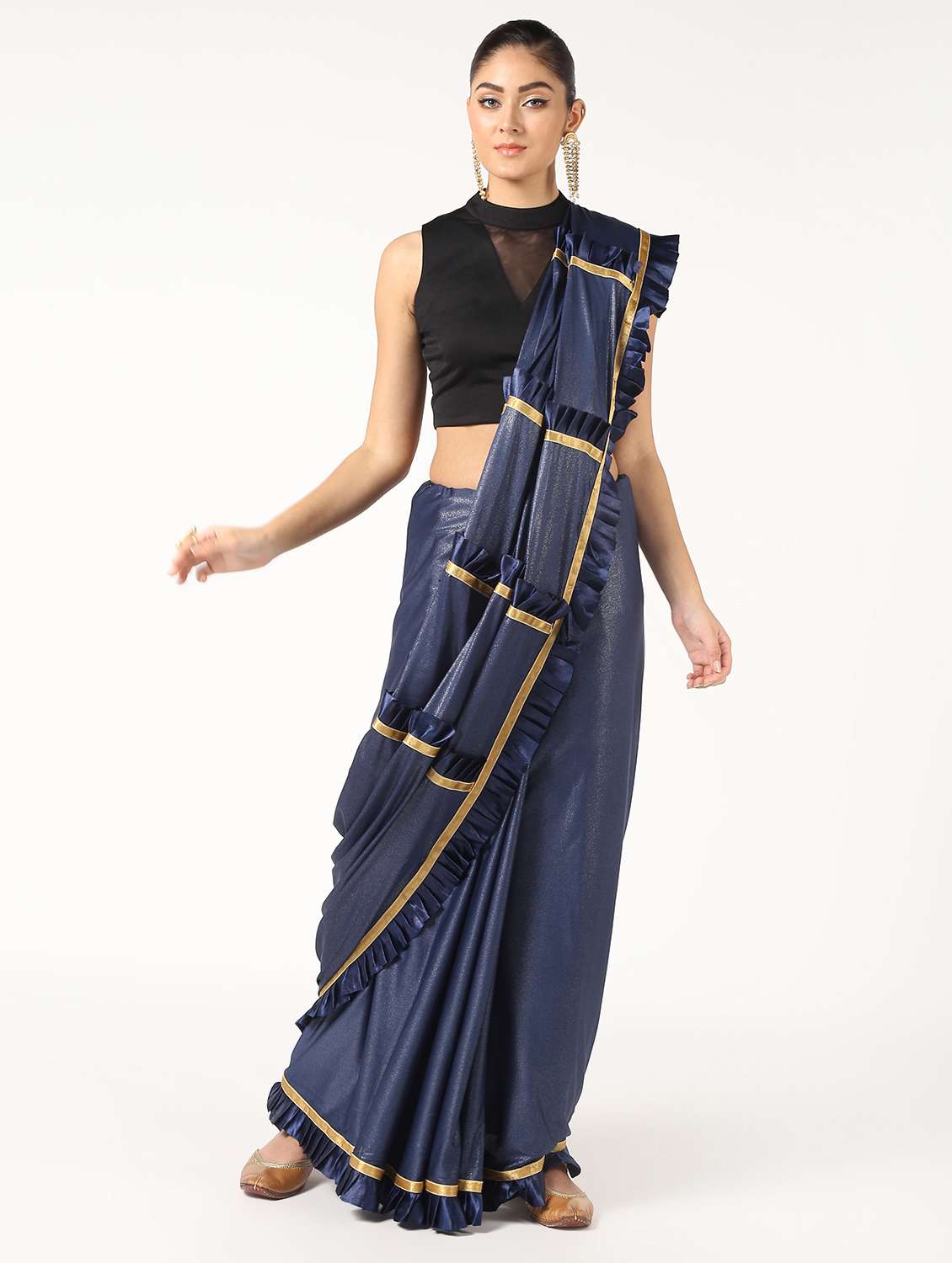 ruffled fusion saree with blouse