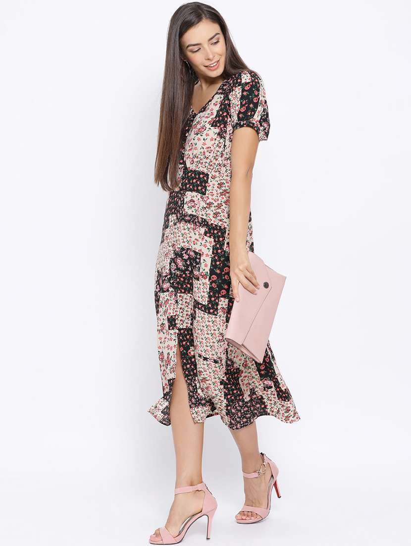 v-neck floral a-line dress