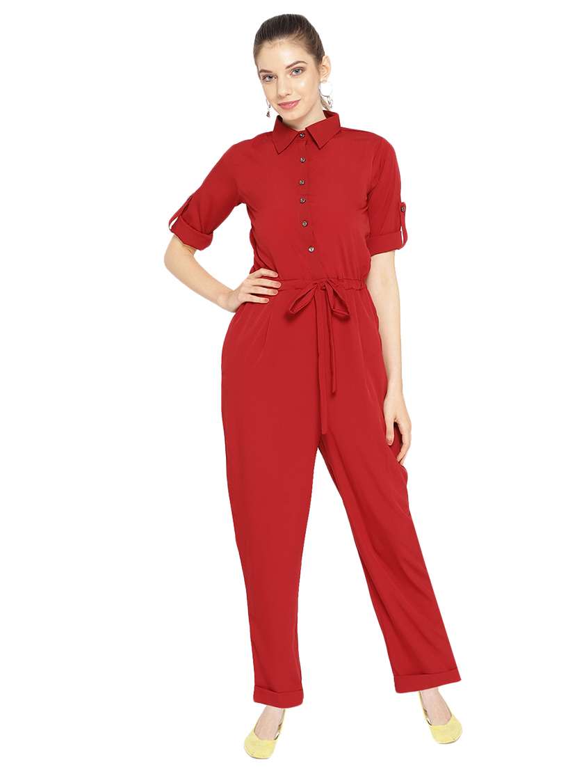 tie front solid jumpsuit 
