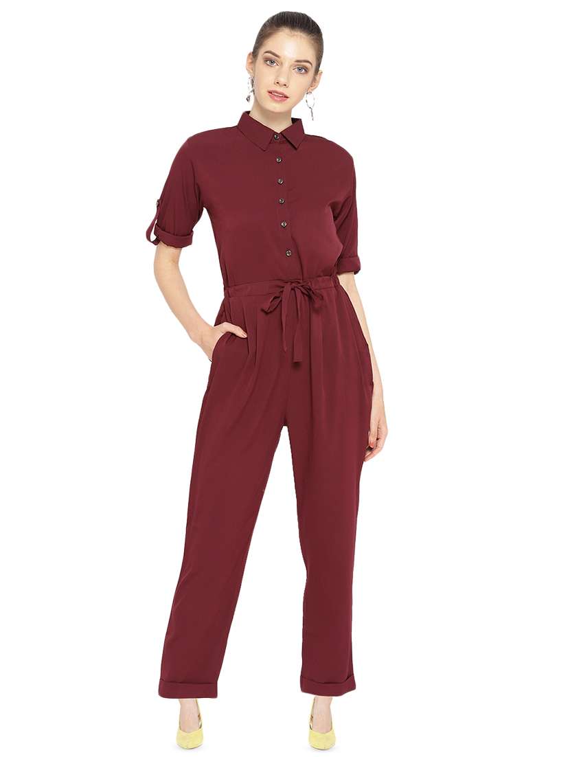 tie front solid jumpsuit 