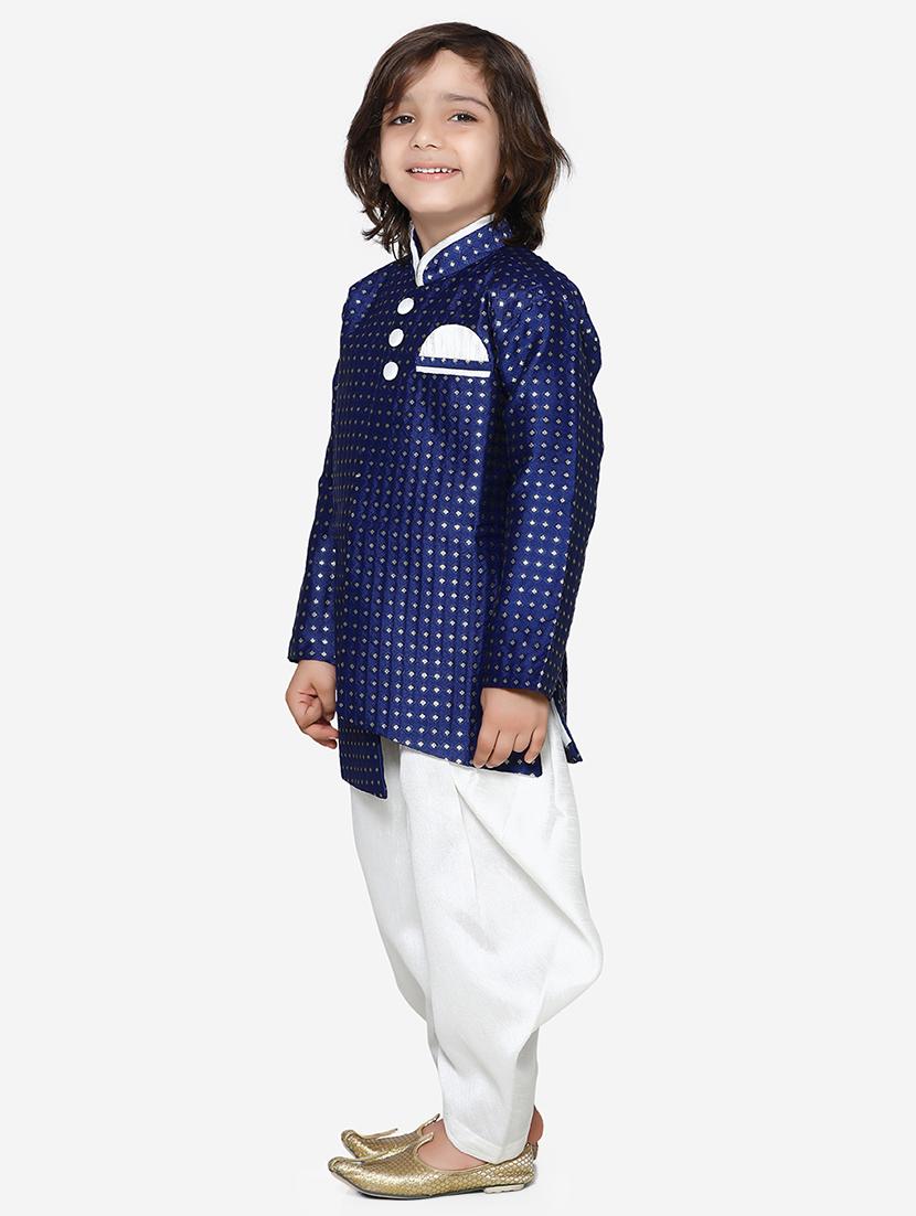 blue jute kurta and dhoti set - 16638543 - Standard Image - 1
