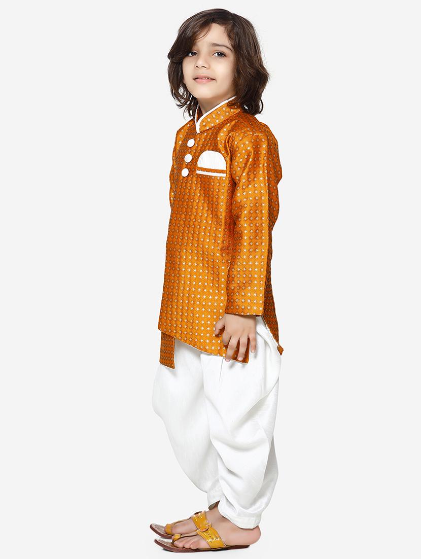 orange jute kurta and dhoti set - 16638544 - Standard Image - 1