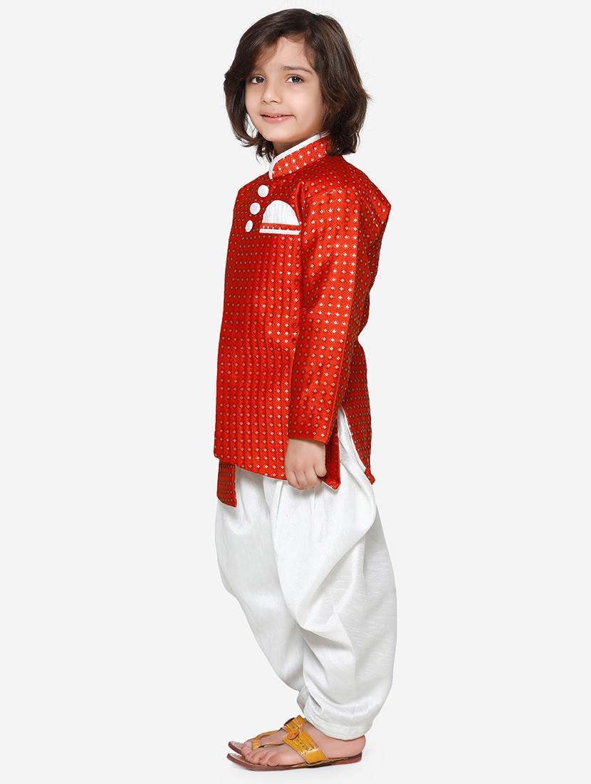 red jute kurta and dhoti set - 16638545 - Standard Image - 1