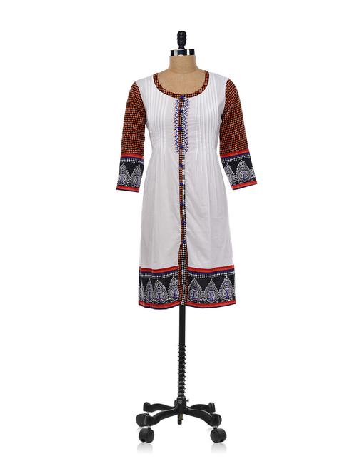 White Button Down Kurta With Small Harlequin Checks Print - Global Desi