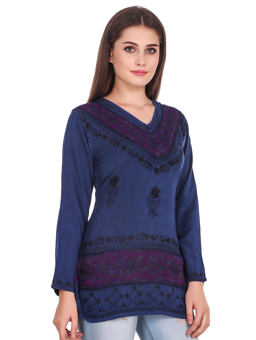 tie back embroidered tunic - 16640206 - Standard Image - 1