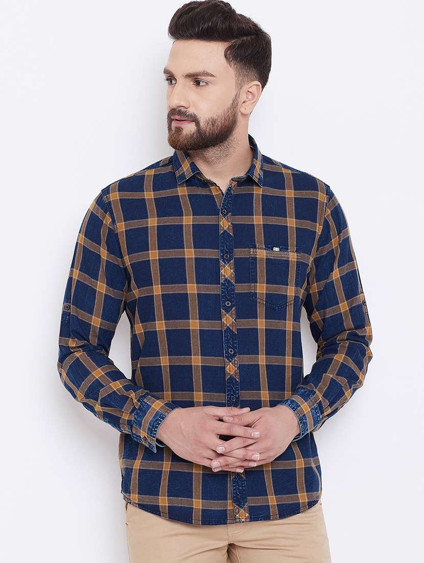 yellow checkered casual shirt - 16640429 - Standard Image - 1
