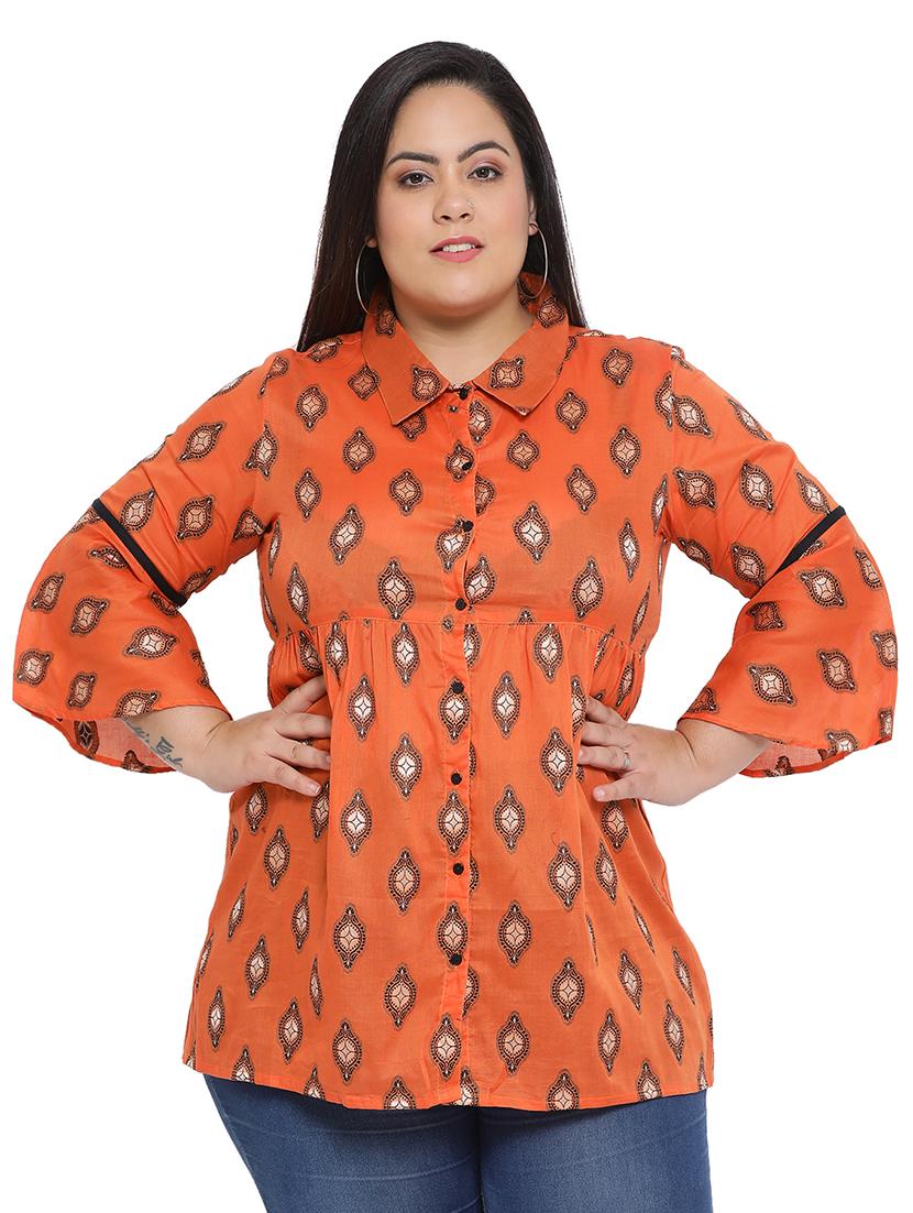 bell sleeved printed plus  tunic - 16643521 -  Zoom Image - 0