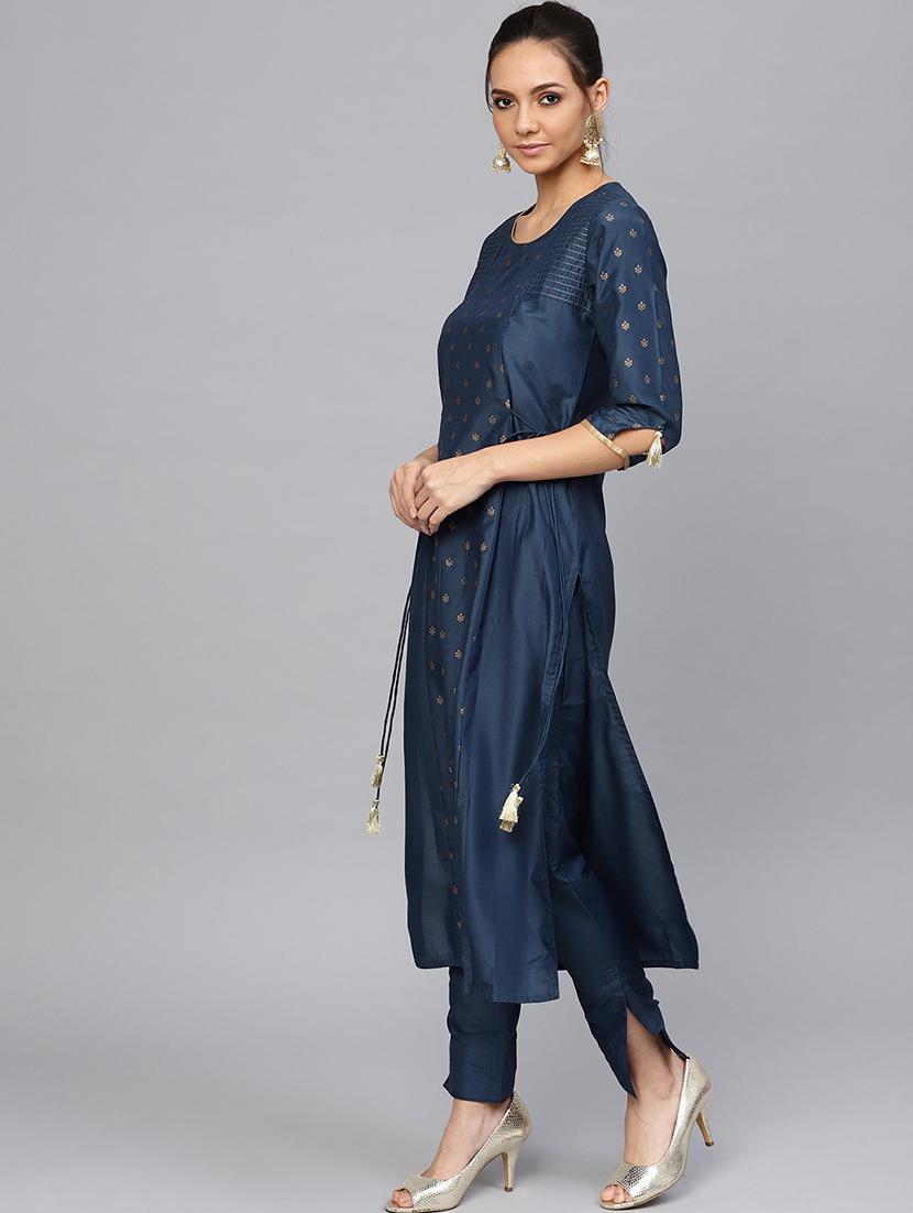 teal gold printed kurta pant set - 16644045 - Standard Image - 1