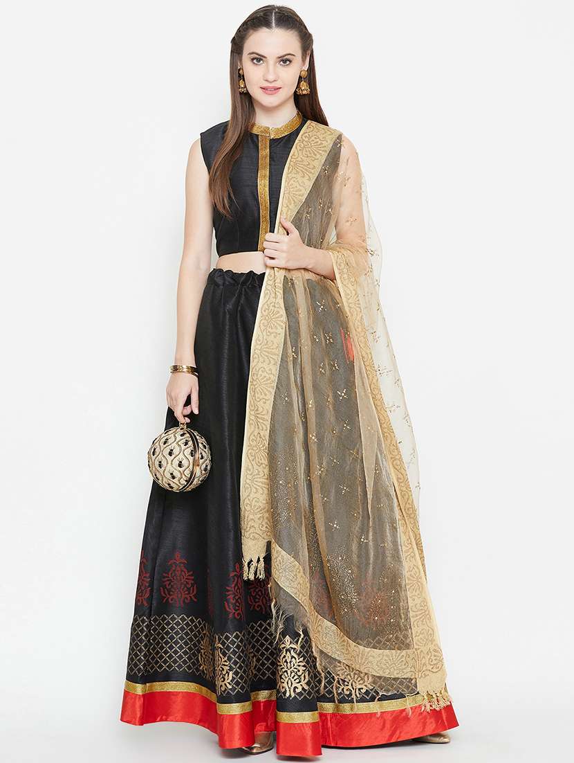 block print a-line lehenga