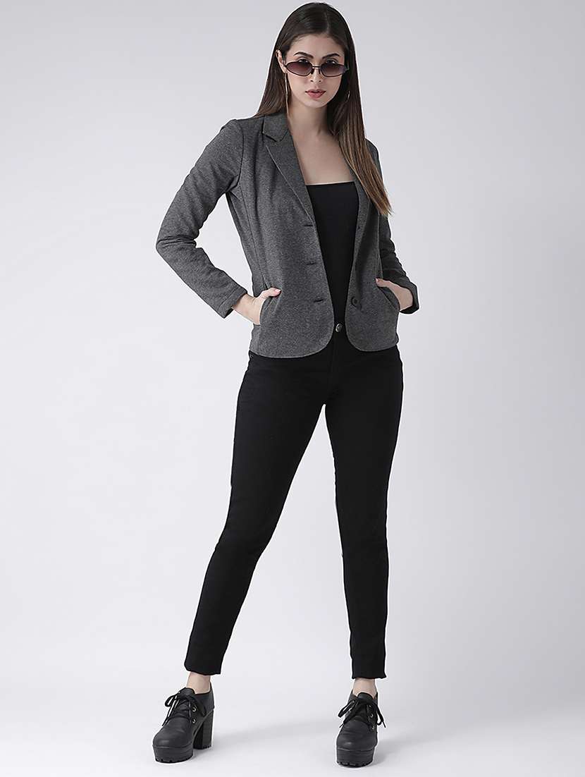 lapel neck solid jacket