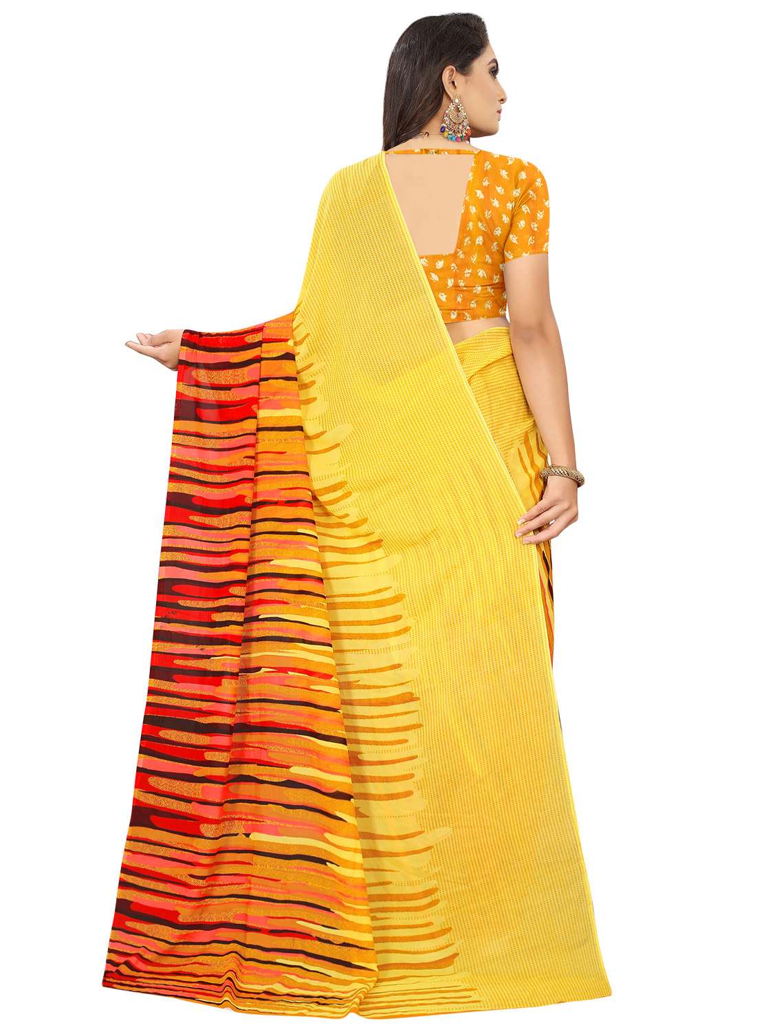 women's stripes yellow colored saree with blouse - 16646004 -  Standard Image - 1