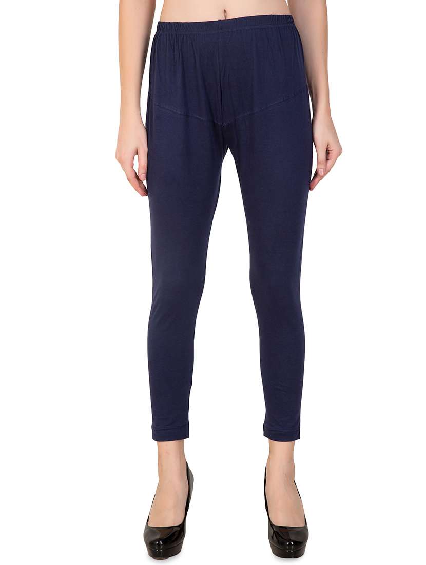 blue solid ankle length legging