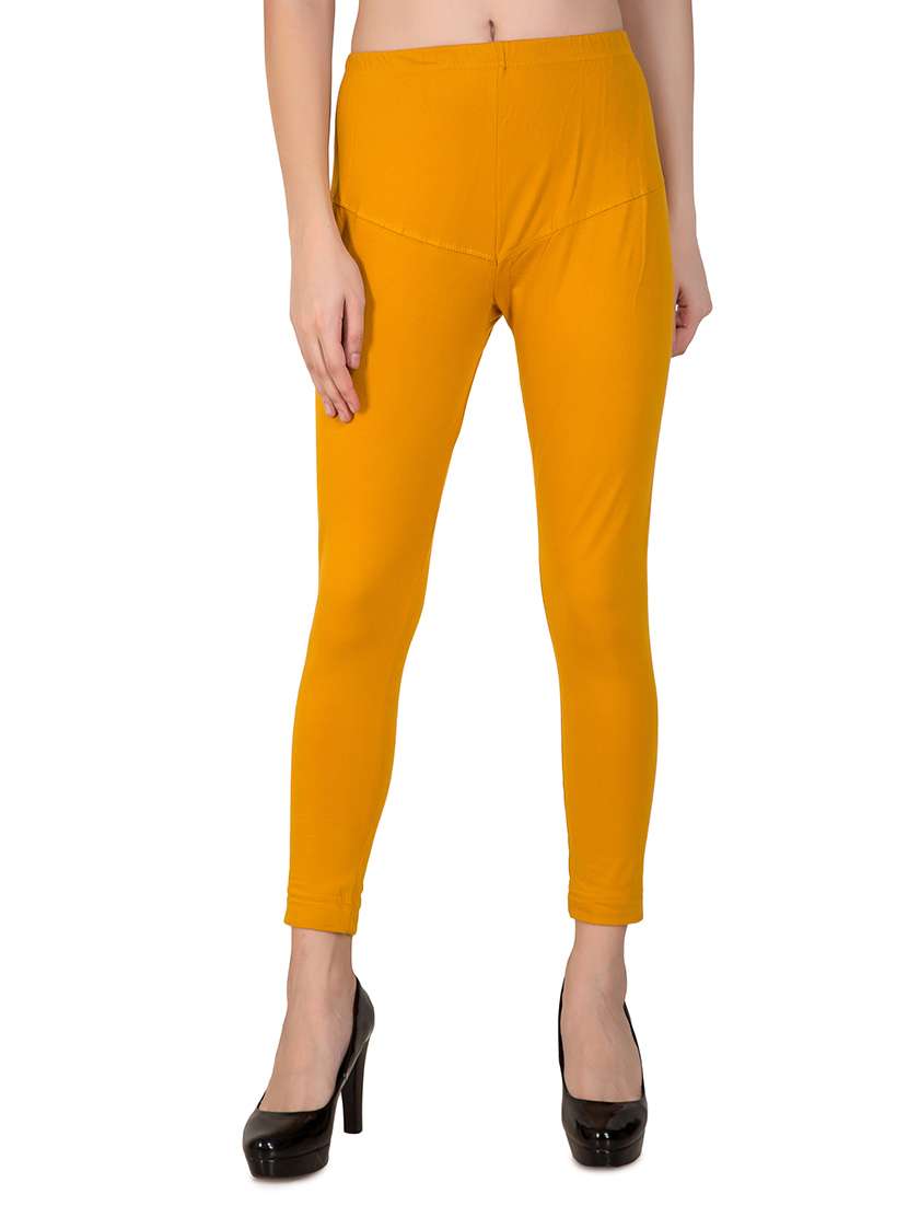 yellow solid ankle length leggings