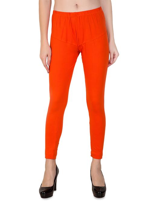 orange solid ankle length leggings - 16646240 - Standard Image - 0