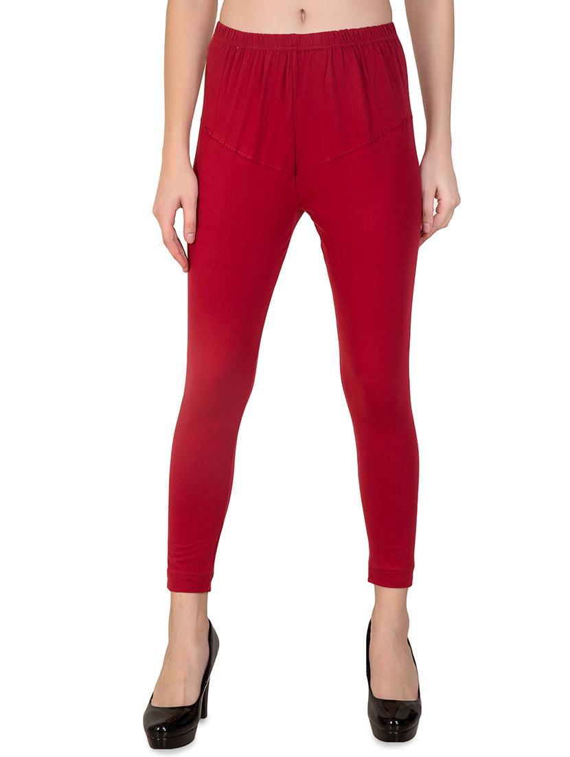 red solid ankle length legging