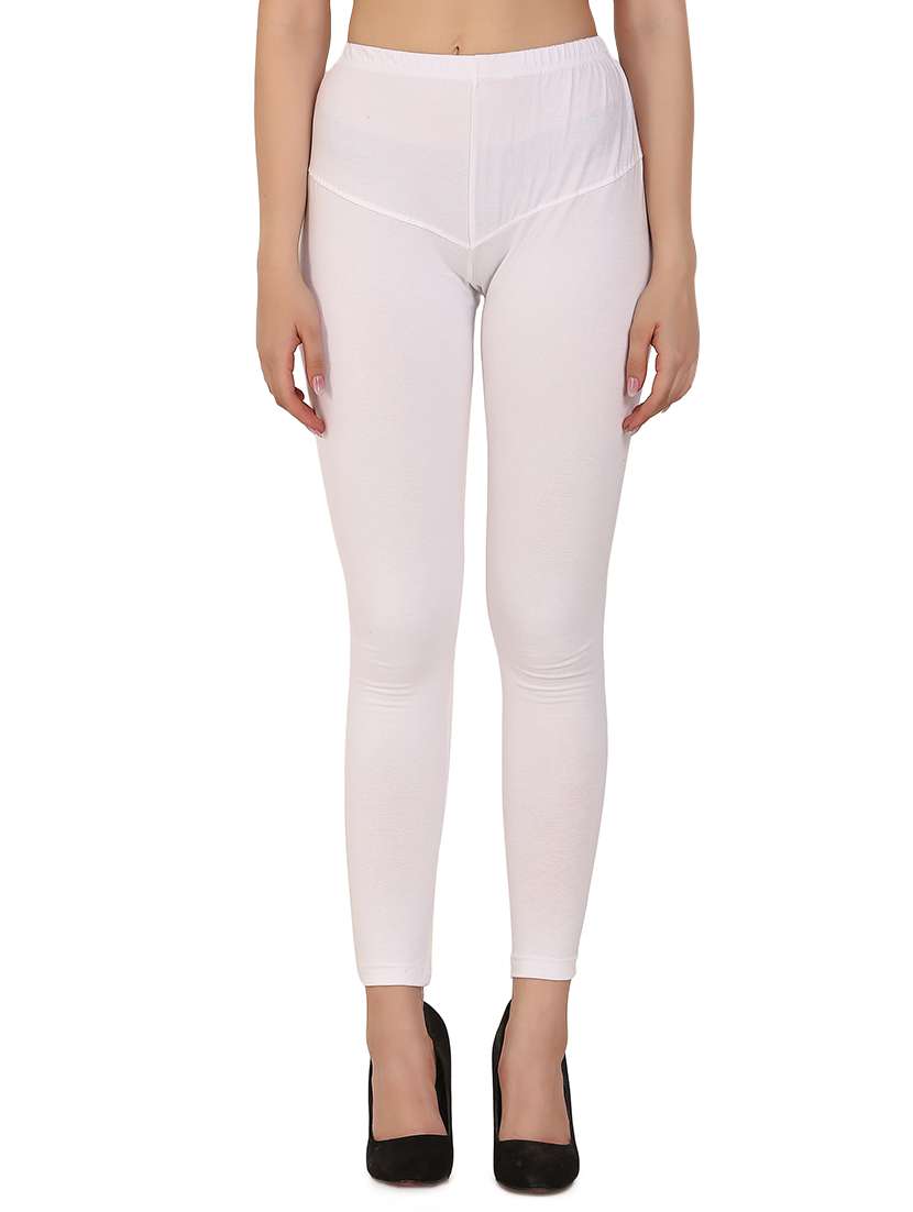 White Solid Ankle Length Legging