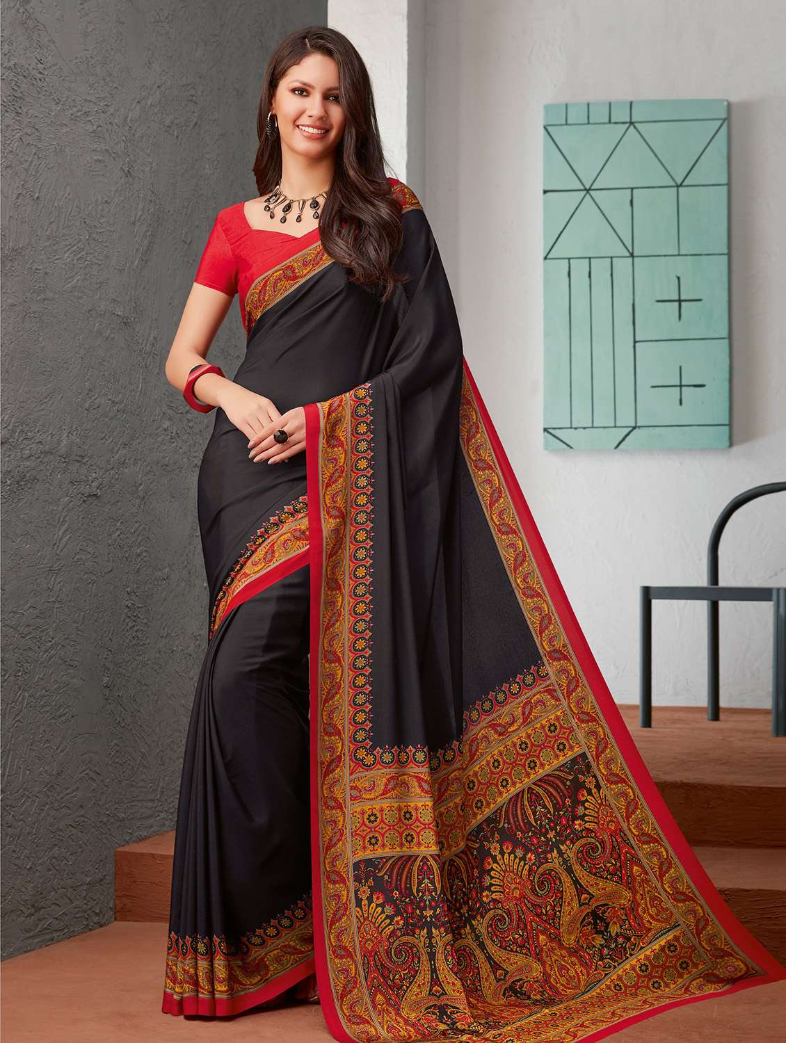 paisley printed saree with blouse