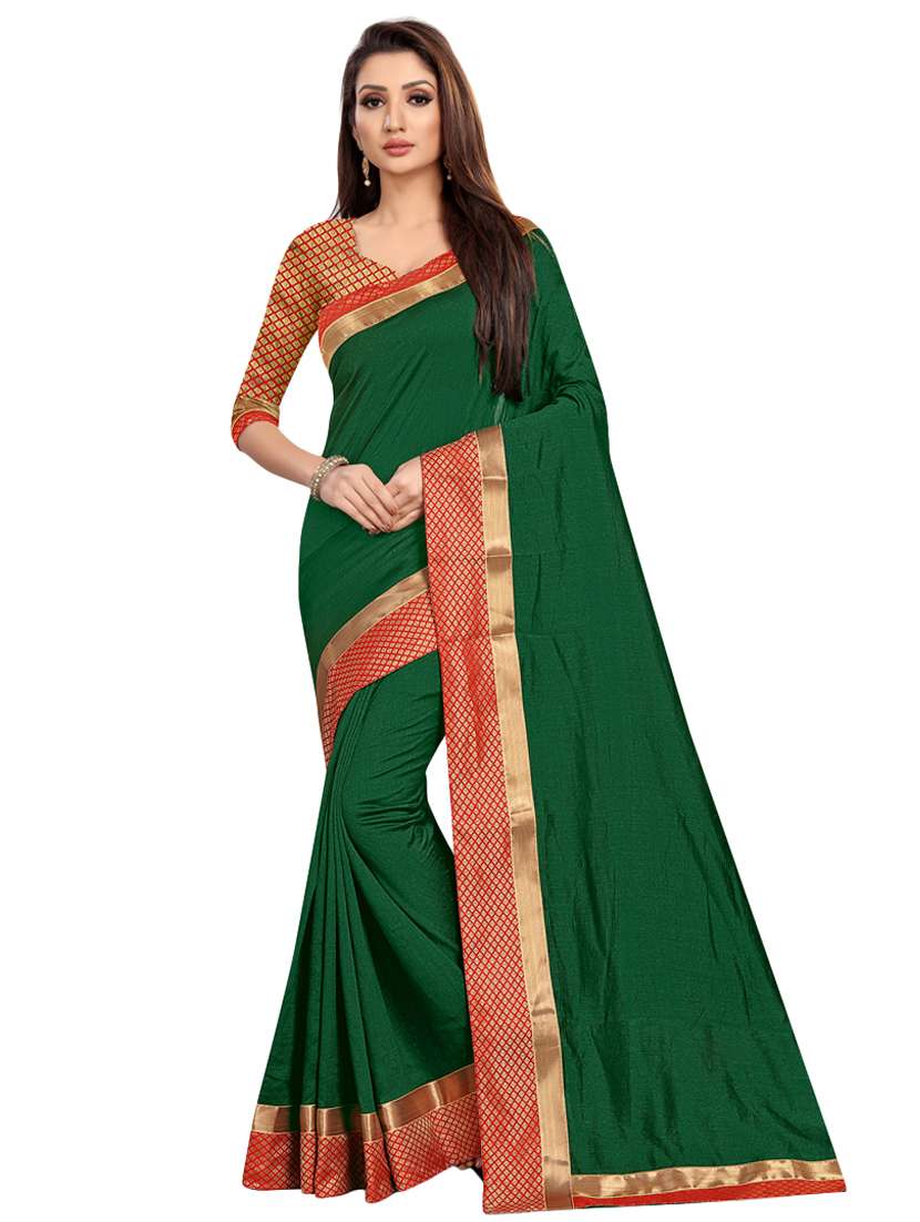 solid contrast bordered saree with blouse