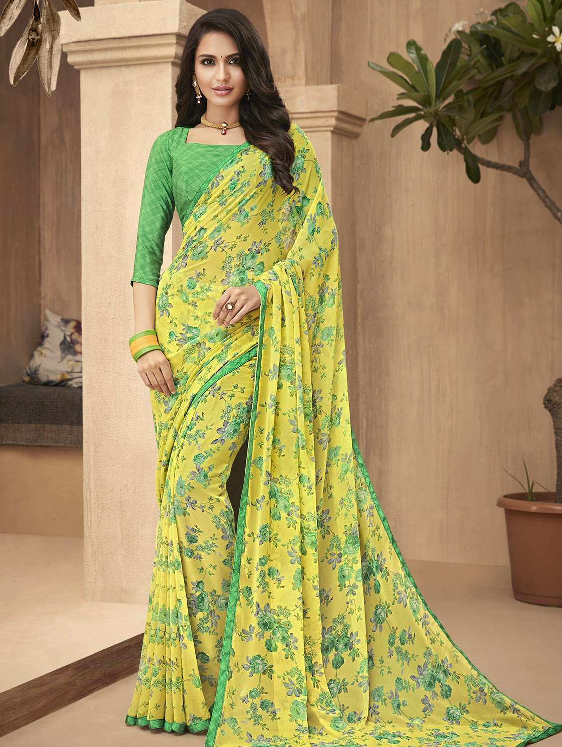 floral printed saree with blouse