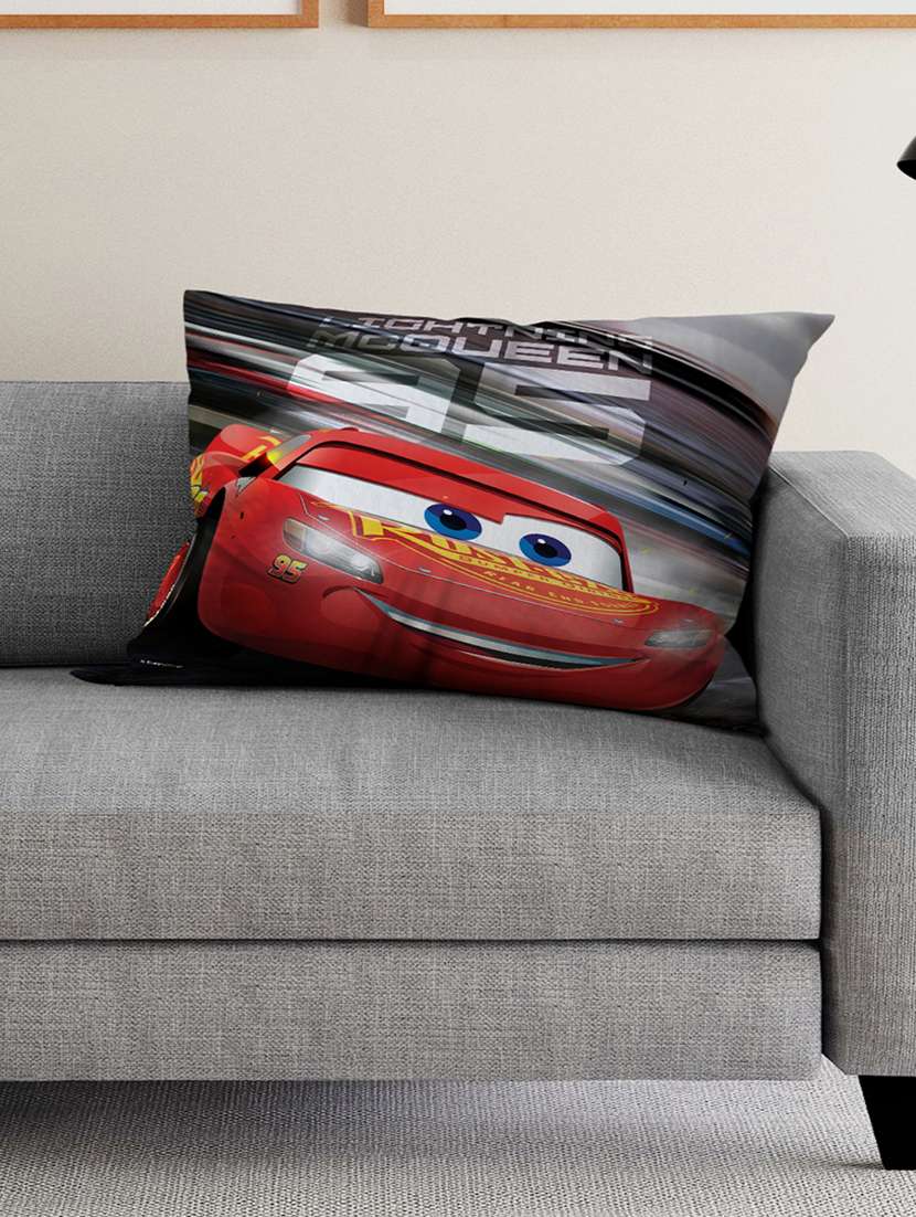 filled cushion cover with zipper closure.