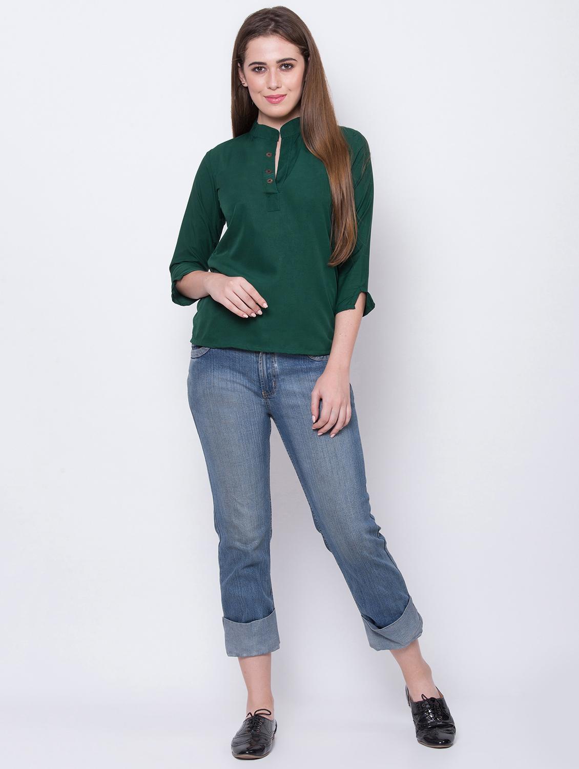 women's straight mandarin neck top - 16649561 - Zoom Image - 0