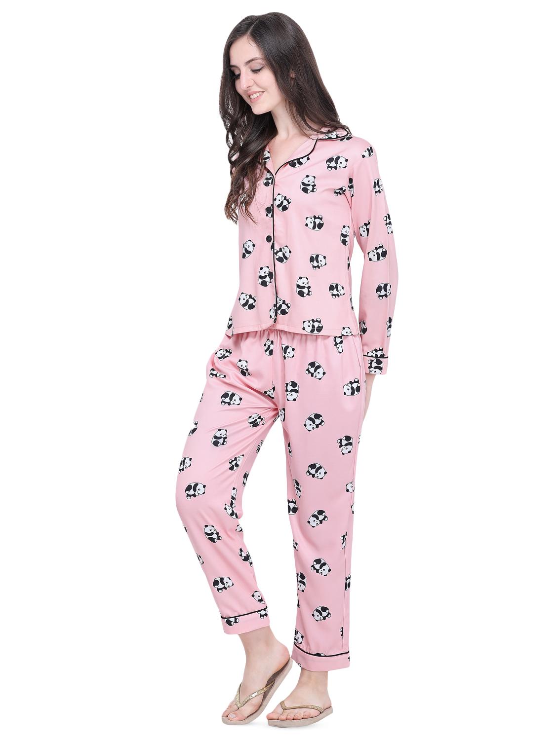 lapel neck quirky print pyjama set - 16649630 - Standard Image - 1