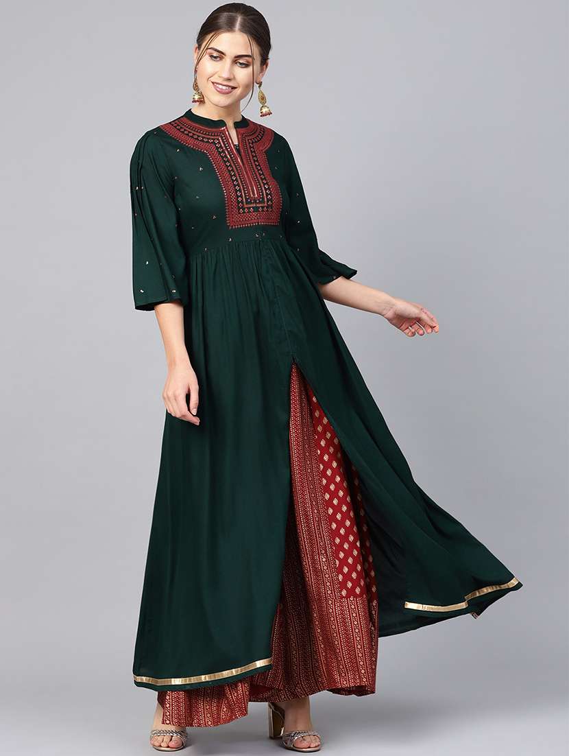 yoke embroidered high slit kurta