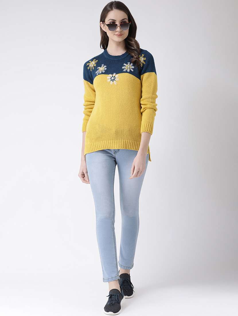 crew neck color block pullover