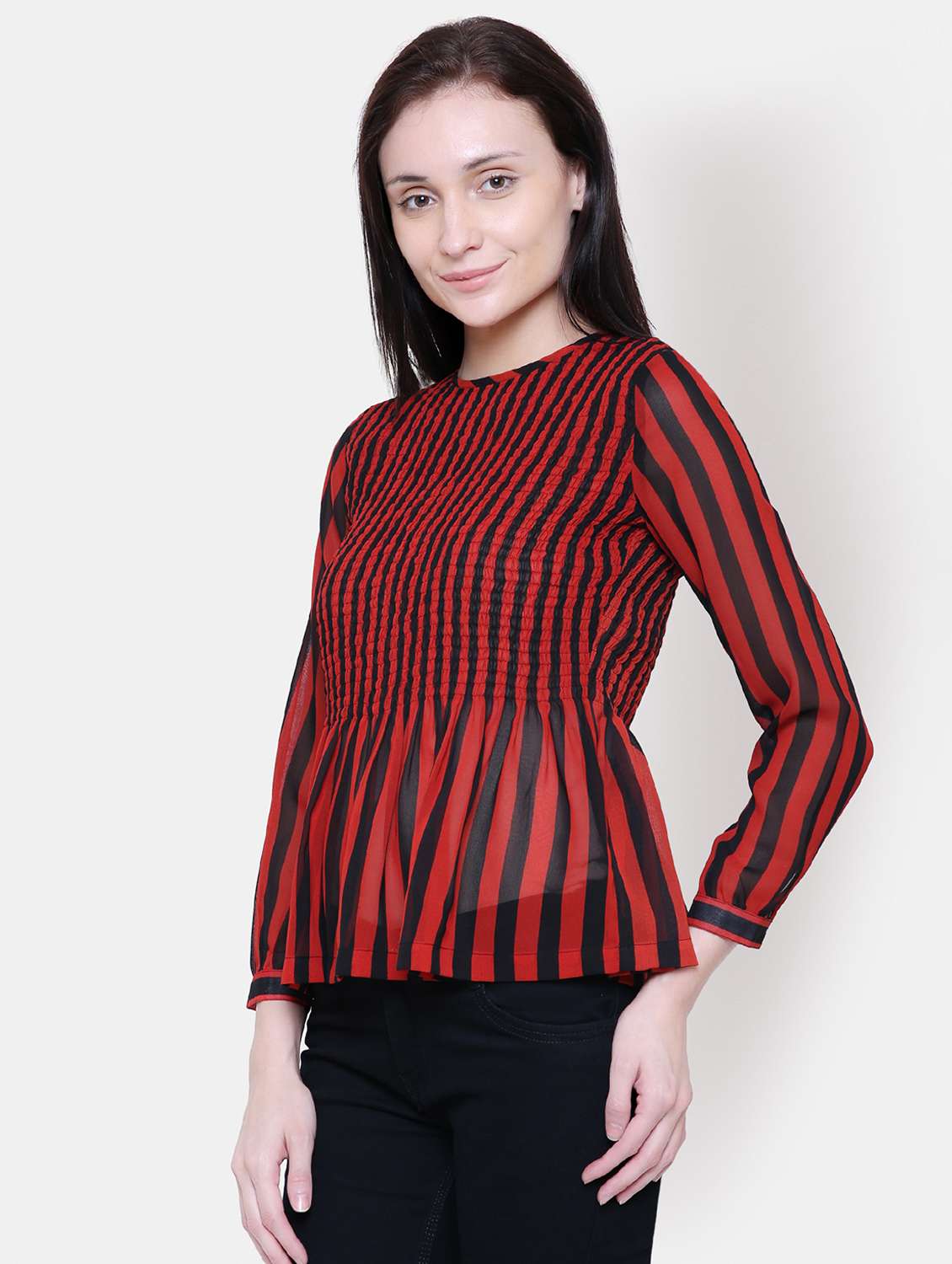 women's peplum round neck top - 16658147 -  Standard Image - 1