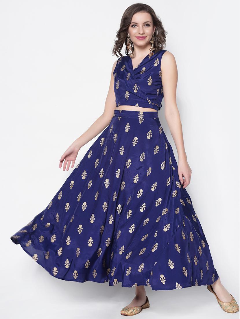 printed contrast top with flared skirt - 16658846 -  Zoom Image - 0