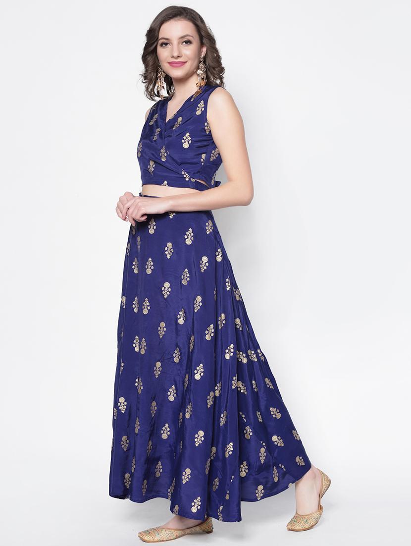 printed contrast top with flared skirt - 16658846 -  Standard Image - 1