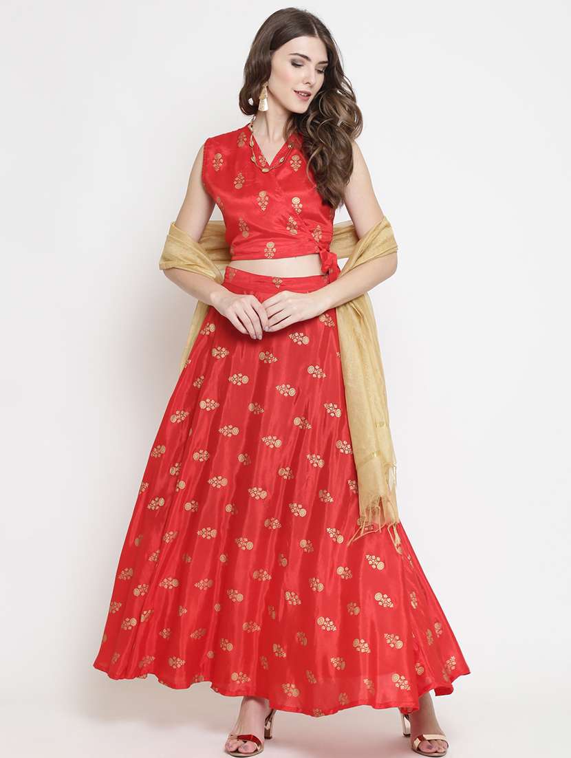 Foil Print Flared Skirt Top Set 