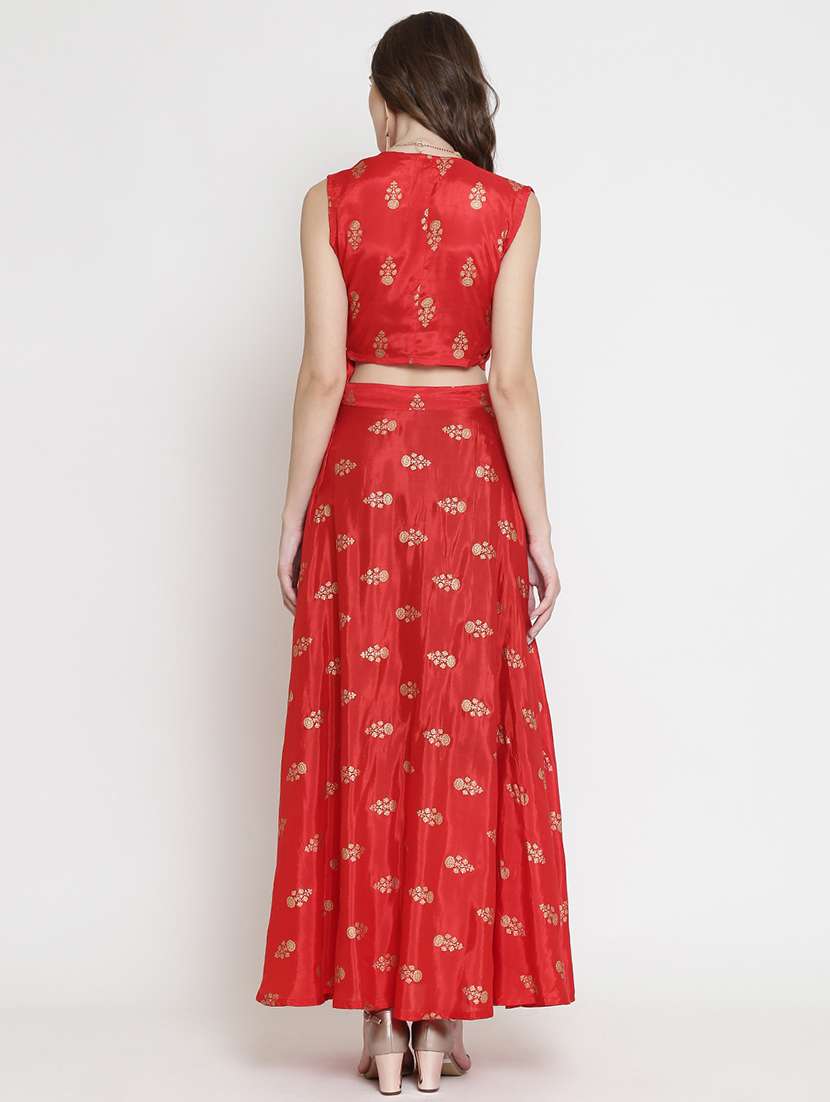 Foil Print Flared Skirt Top Set 