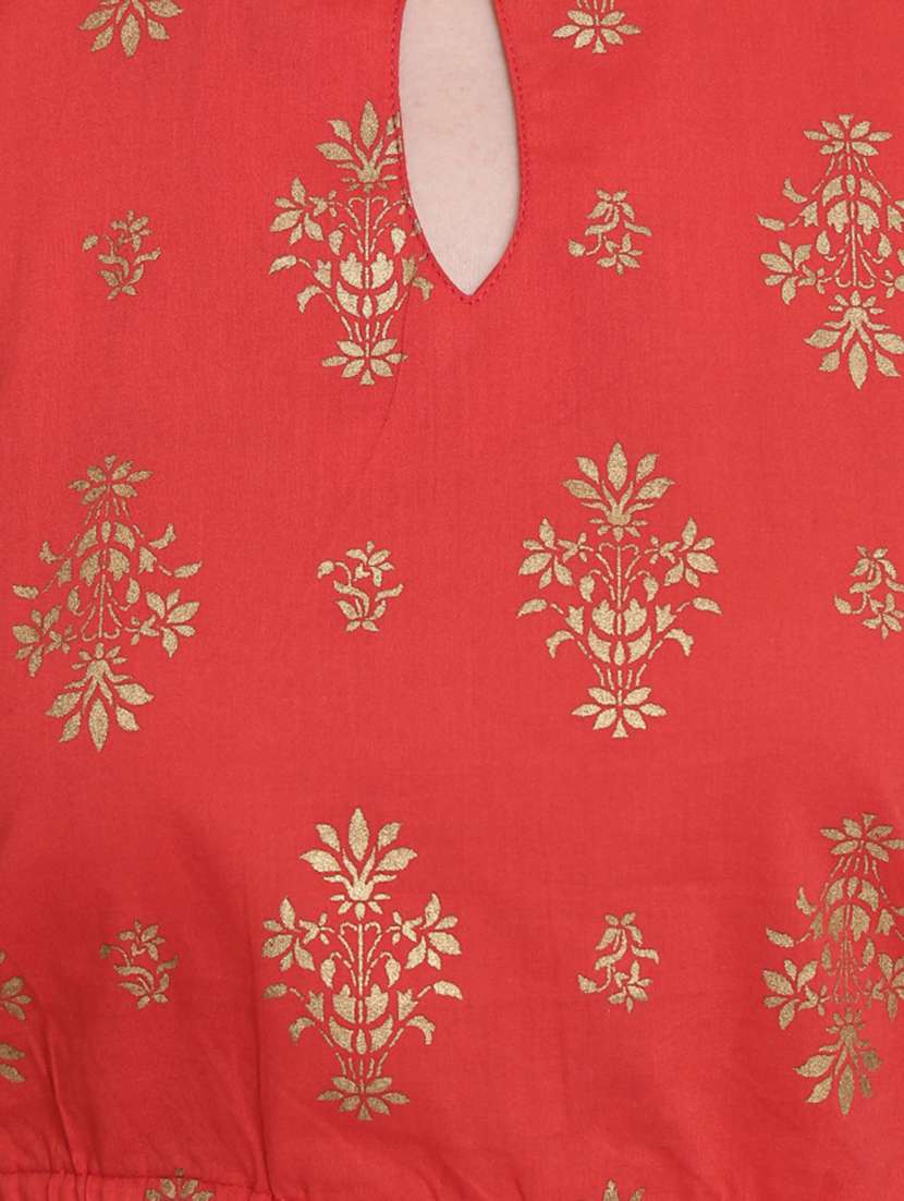 Foil Print Flared Skirt Top Set 