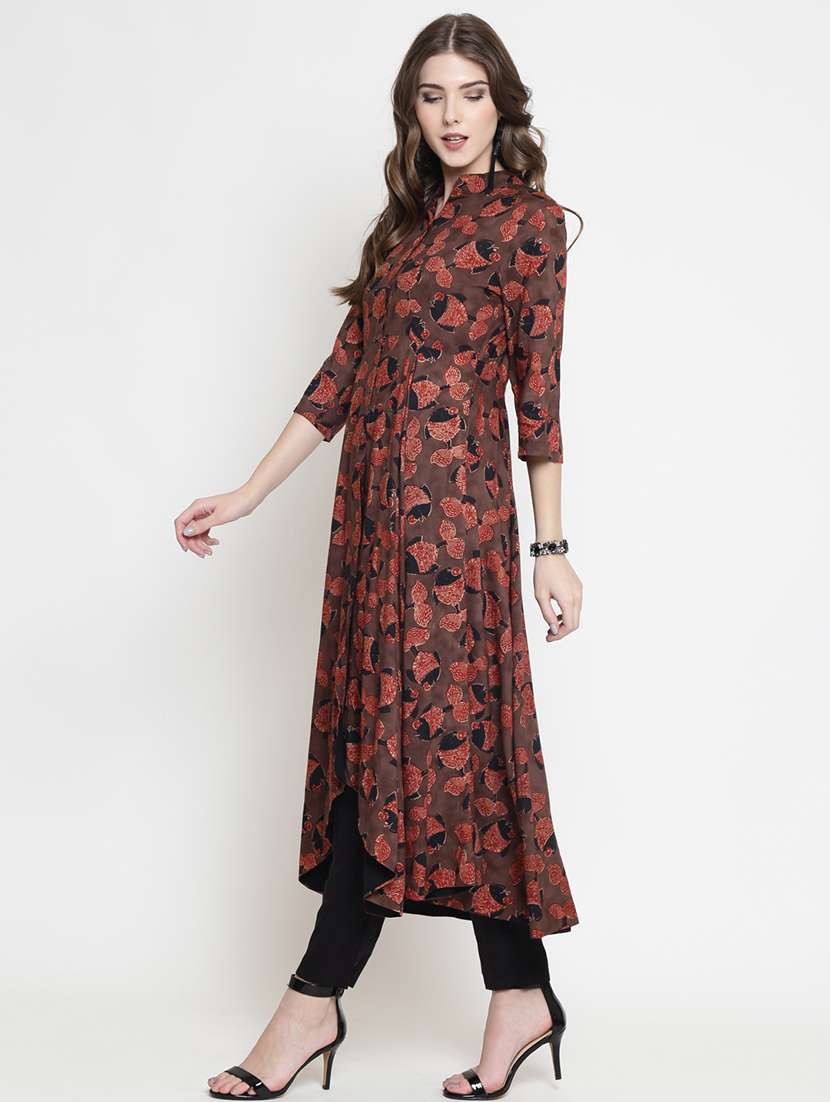 women brown block printed kurta pant set - 16659132 - Standard Image - 1