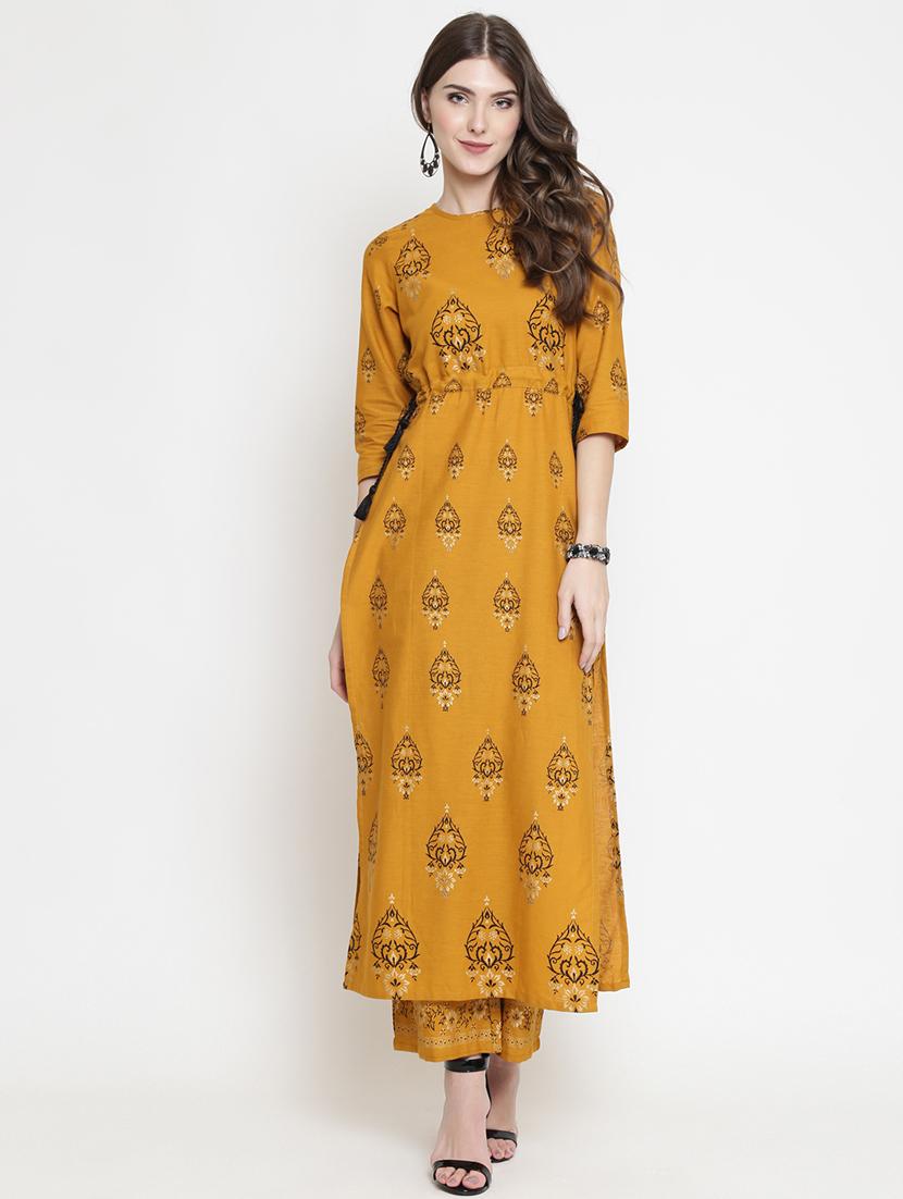 ethnic motifs high-slit kurta palazzo set - 16659139 - Standard Image - 1