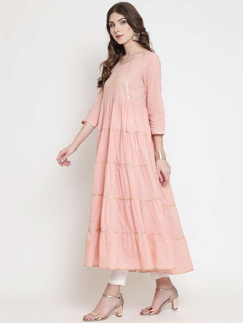 gota patti work tiered kurta pant set - 16659143 -  Standard Image - 1