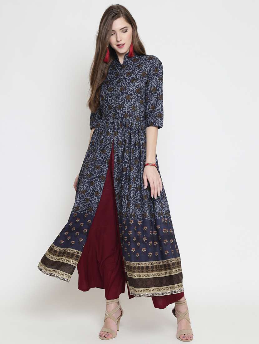 printed high-slit flared kurta 