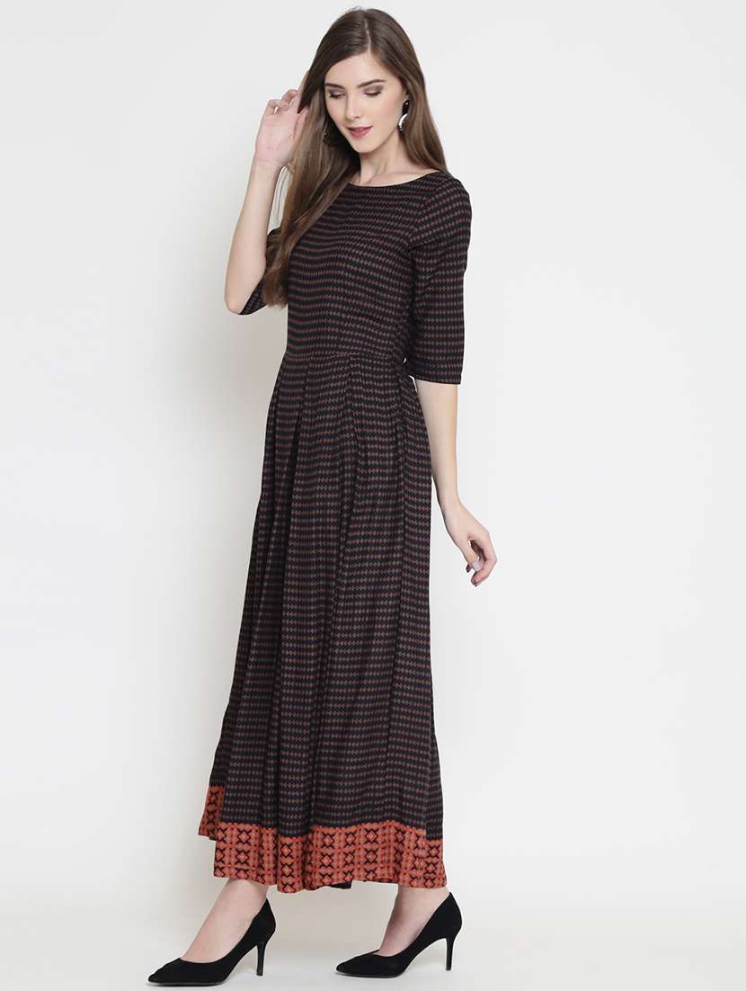 geometric print flared ethnic dress - 16659235 -  Standard Image - 1