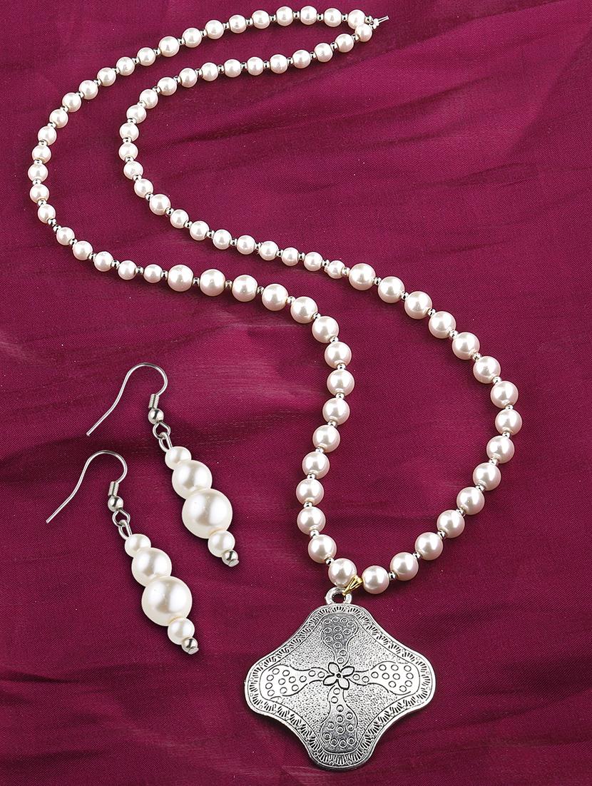 pearl silver plated pendants with earring - 16659270 - Zoom Image - 0