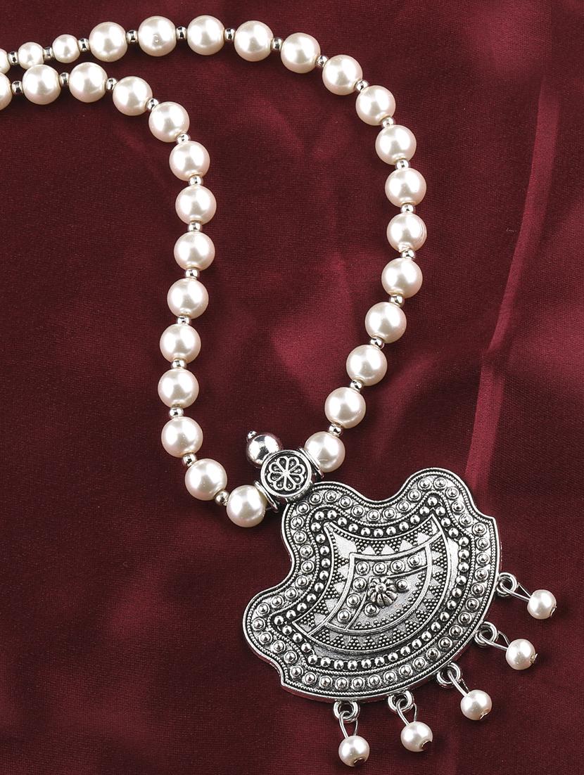 silver plated pearl long pendants with earring - 16659274 - Standard Image - 1