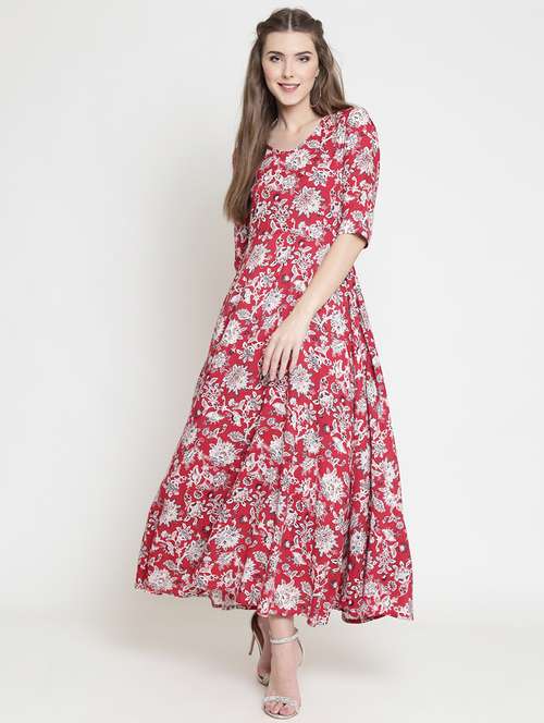 round neck floral maxi dress - 16659347 - Standard Image - 0